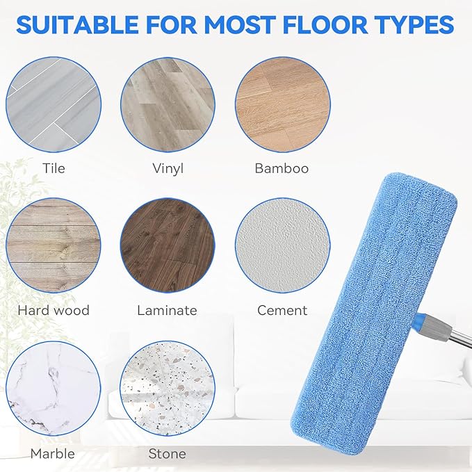 Microfiber Mop Pad for Rubbermaid Commercial 20 Inch Mop Head - 10 Pack Wet & Dry Commercial Cleaning Refills Reusable Mop Refills Fit for Any Microfiber Flat Mop System 18" to 21"