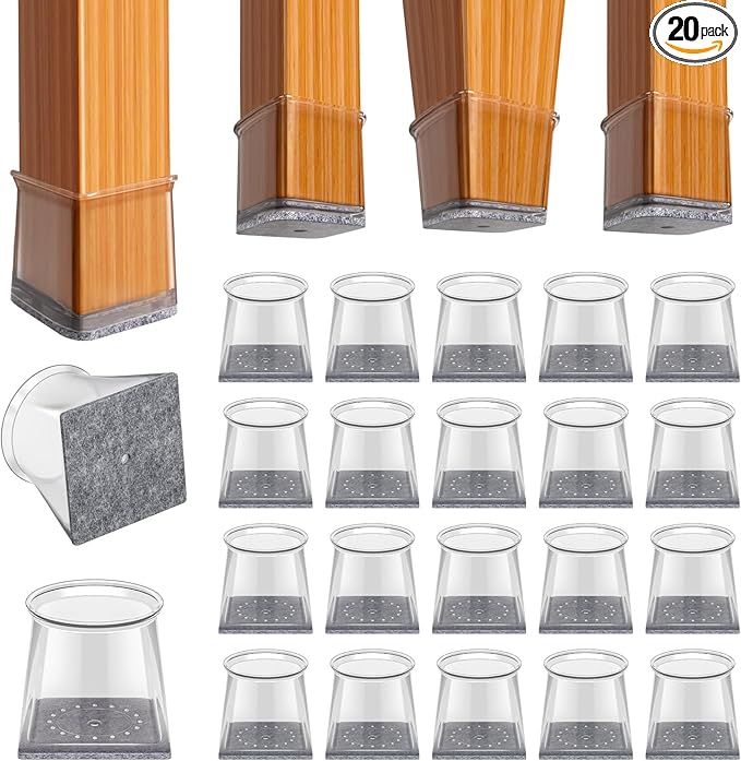 BUMACO Chair Leg Floor Protectors Square Chair Leg Protectors for Hardwood Floors Silicone Pads Covers to Protect Floors Clear-20 Pcs Square XL (1-5/8" to 2")