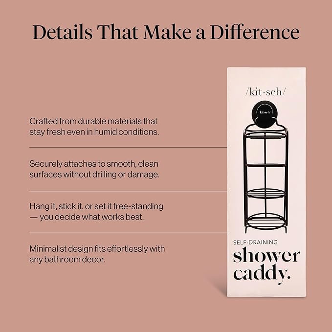 Kitsch Hanging Shower Caddy with Suction Cup – Self-Draining Bar Soap Holder & Shower Caddy for Shampoo Bars, Conditioner Bars & Soap – Rust Proof, Eco-Friendly, Wall Mount or Free-Standing Organizer
