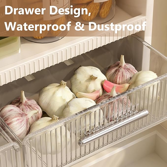 Spice Rack Kitchen Pantry Organizer and Storage - 3 Tier with Drawers and Hooks Kitchen Shelf for Spice Jars and Seasonings, No Drilling Adhesive Wall Mounted Hanging Home Organization