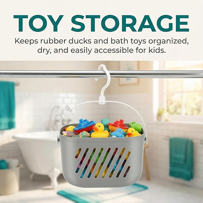 Angoily Hanging Shower Caddy Plastic Hanging Shower Caddy Basket Portable Kitchen Organizer Storage Basket with Hook for Home Grey