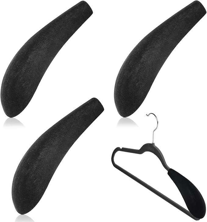 Qunclay 16 Pcs Velvet Hangers Shoulder Form Shaper Black Pads Flocking and Plastic Shoulder Protectors for Velvet Flocking Hangers Measuring 0.2 Inch in Thickness