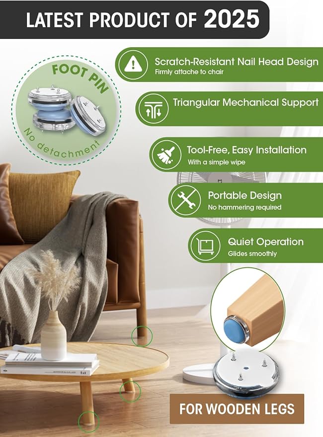 Chair Leg Floor Protectors Furniture Sliders Curved Felt Material Furniture Pads Nail-on Chair Sliders (Set of 16) 25mm, Move Your Furniture Easily & Safety