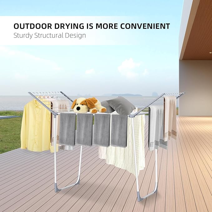 Unkqan Clothes Drying Rack, Foldable Laundry Rack for Indoor Outdoor, 10pcs Sock Clips, Collapsible Space-Saving Drying Rack for Clothes Towels Dolls, White