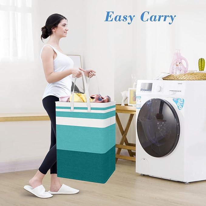 BlissTotes 3-Pack Laundry Basket, Freestanding＆Waterproof Laundry Hamper, Collapsible Tall Clothes Hamper with Easy Carry Handles for Clothes, Towels in the Family and Dorm,Gradient Green,75L