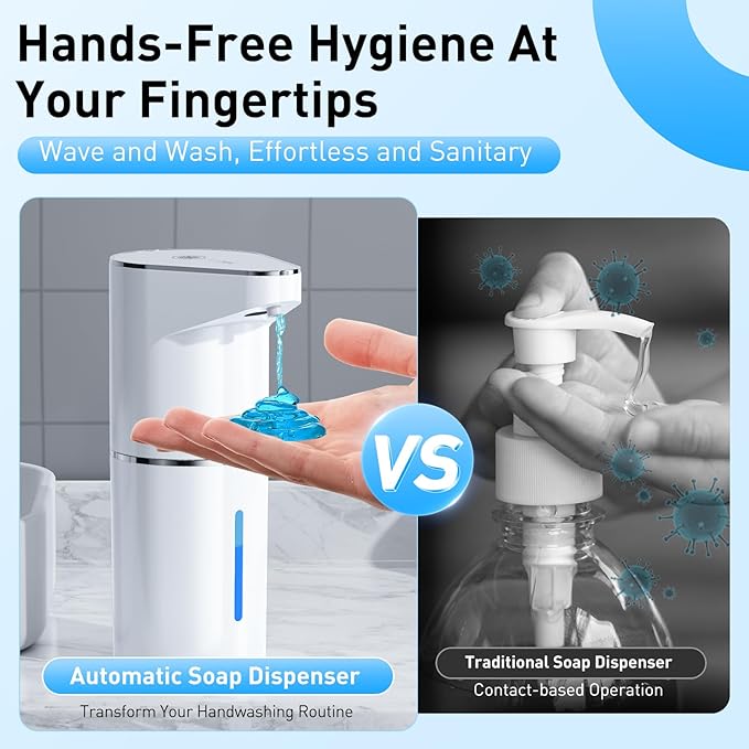 Automatic Soap Dispenser,Touchless Hand Wall Mount Rechargeable 3 Gear Adjustable Electric Soap Dispenser 350ml with Infrared Motion Sensor for Bathroom,Kitchen,Office, White Gel