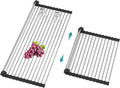 Extra Large Expandable Roll Up Dish Drying Rack,Over The Sink Drying Rack Sink Cover Kitchen Sink Accessories Kitchen Rolling up Stainless Steel Drainer, Foldable,Rollable（Black，25.1''-12.4''）