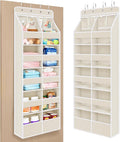 Univivi 6-Shelf Over Door Hanging Organizer Fabric Door Storage with 10 Large Pockets and 4 Small PVC Pockets Closet Cabinet Wall Mount Hanging Storage Organizers for Baby Nursery (Beige Pattern)