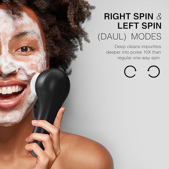 Electric Facial Cleansing Brush, 2-Way Rotating Face Scrubber for Daily & Deep Cleaning, 3 Modes, 5 Brush Heads, Rechargeable, IPX7 Waterproof for All Skin Types