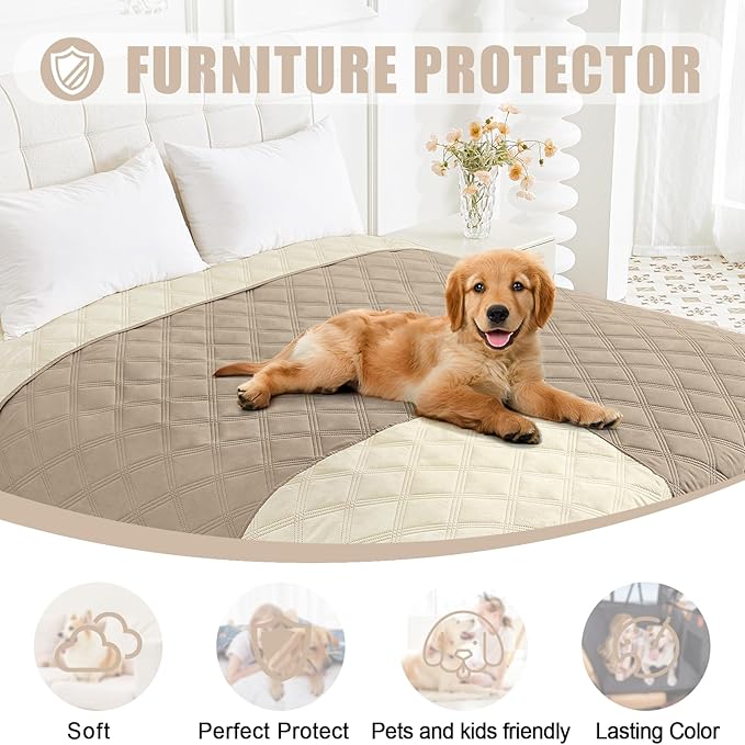 Smiry Waterproof Dog Bed Cover Blanket 82x82, Soft Reversible Pet Blanket, Washable Leakproof Cats Dogs Couch Cover for Sofa, Couch, Furniture, Lattice, Taupe/Beige