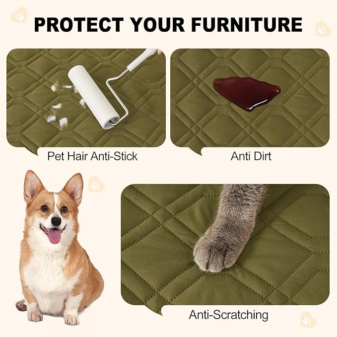 Smiry Reversible Waterproof Couch Covers for Sofa, Washable Dogs Pet Couch Covers for 3 Cushion Sofa Pet Friendly, Water Resistant Furniture Protector Slipcover, Geometric (82"x82", Green/Navy)