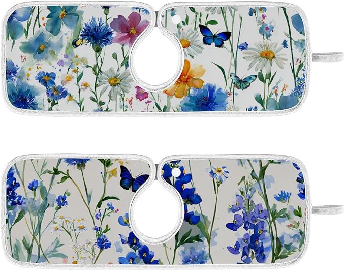 Sink Faucet Absorbing Mat Kitchen Sink Splash Guard Splash Faucet Drip Catcher for Bar RV Bathroom 2PCS 23.6x5.5in Dark Bluebonnet Cornflower