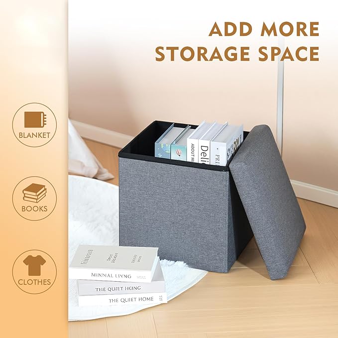 B FSOBEIIALEO Storage Ottoman Cube, Linen Small Foot Seat,for Living Room, Bedroom, Home Office, Dorm Storage Footrest Grey 11.8"x11.8"x11.8"