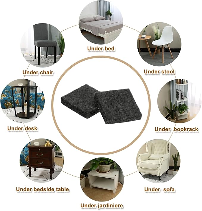 uxcell Felt Furniture Pads, 12Pcs 0.98" x 0.98" Adhesive Backed Felt Non-Slip Anti-Scratch Chair Leg Protectors for Protecting Hardwood Floor, Black
