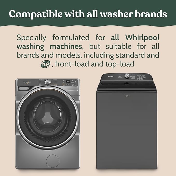 Roobi Washing Machine Cleaner Tablets. Compatible with Whirlpool and All Washing Machine Brands and Models. Septic Safe Deep Clean Formula. Carbon-Neutral 24-Pack Cleaning Tablets.