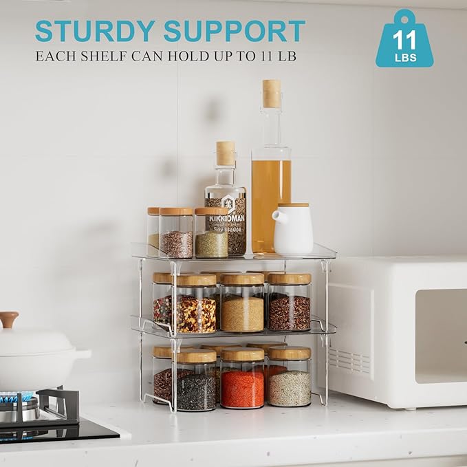 2 Pcs Cabinet Organizer Shelf, Stackable Kitchen Counter Shelves, Spice Rack,Countertop Organizers, Clear Plastic Storage Shelves Rack for Makeup,Bathroom,Cupboard,Desk,Pantry Organization