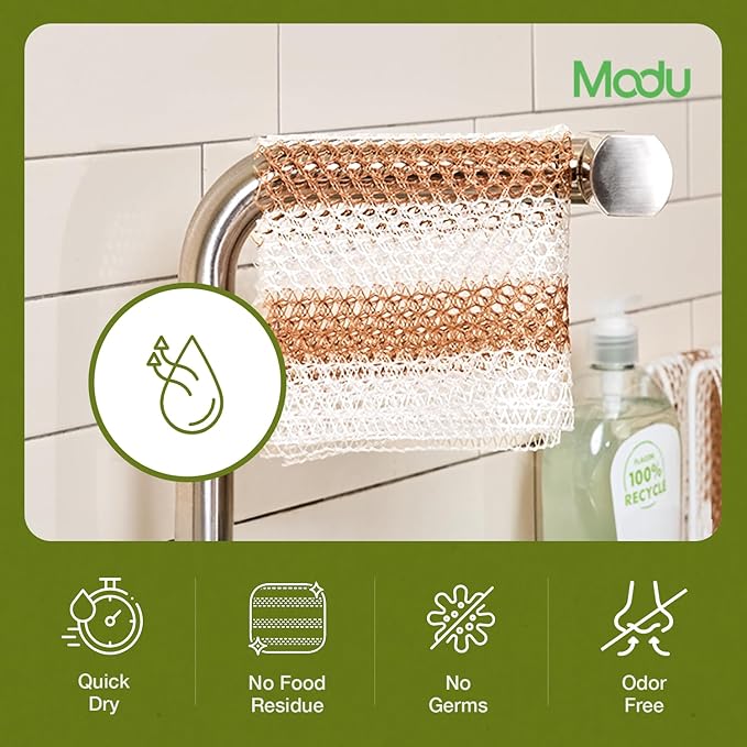 Modu 6 Pack EcoCorn Dish Sponges Scrubbers – 100% Corn Fiber, Biodegradable Kitchen Scrub Pads for Multipurpose Household Cleaning, Odor-Free, Plastic-Free Kitchen Mesh Net (Thin & Foamy 6 Count)