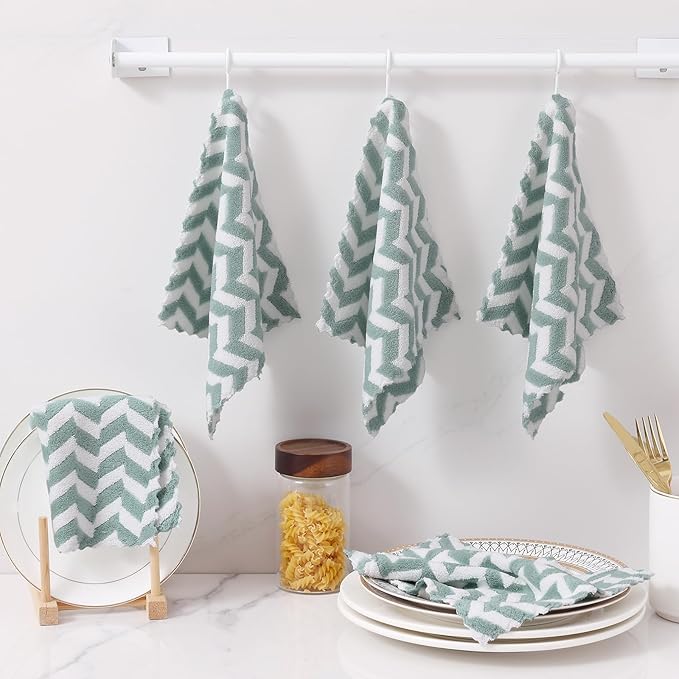Homaxy 12 Pack Kitchen Dish Cloths, Ultra Soft and Absorbent Dish Towels, Reusable Fast Drying Microfiber Cleaning Cloth, Irregular Waves Coral Velvet No-lint Cleaning Rags, 10 x 10 inches, Teal