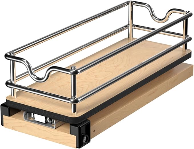 Rev-A-Shelf 9" Pullout Organizer for Cabinets, Single-Tier & Single-Wide Upright Sliding Storage for Kitchen Shelf, 5WU1-5W1-1