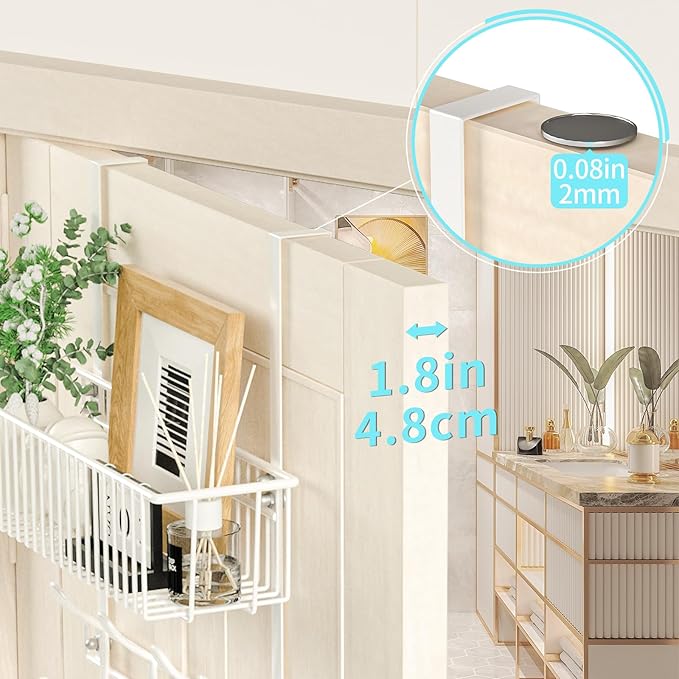 Kaiferty Over The Door Hooks Organizer,Door Hanger Door Storage with Basket,Over The Door Towel Rack Coat Hooks with 12 Hooks,for Bathroom,Bedroom,Kitchen,Office,Apartment(White)