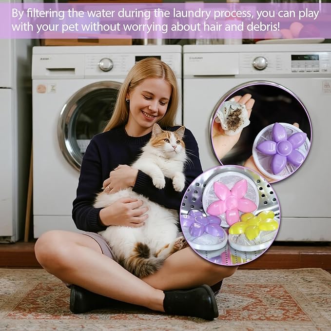 2026 Upgraded Lint Catcher for Washing Machine， Pet Hair Remover for Laundry，Washing Machine Pet Hair Remover & Lint Catcher, Reusable Laundry Hair Filter for Pet-Loving Families;(Petal Color Mixing)