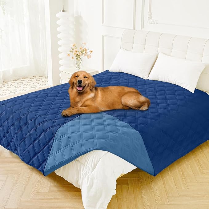 Smiry Waterproof Dog Bed Cover Blanket 82x82, Soft Reversible Pet Blanket, Washable Leakproof Cats Dogs Couch Cover for Sofa, Couch, Furniture, Lattice, Navy/Blue