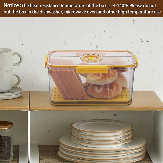 Bread Box Airtight Bread Boxes for Kitchen Counter, Time Recording Bread Storage Container with Lid, Bread Holder for Homemade Bread, Toast, Bagel, Donut and Cookies, Yellow