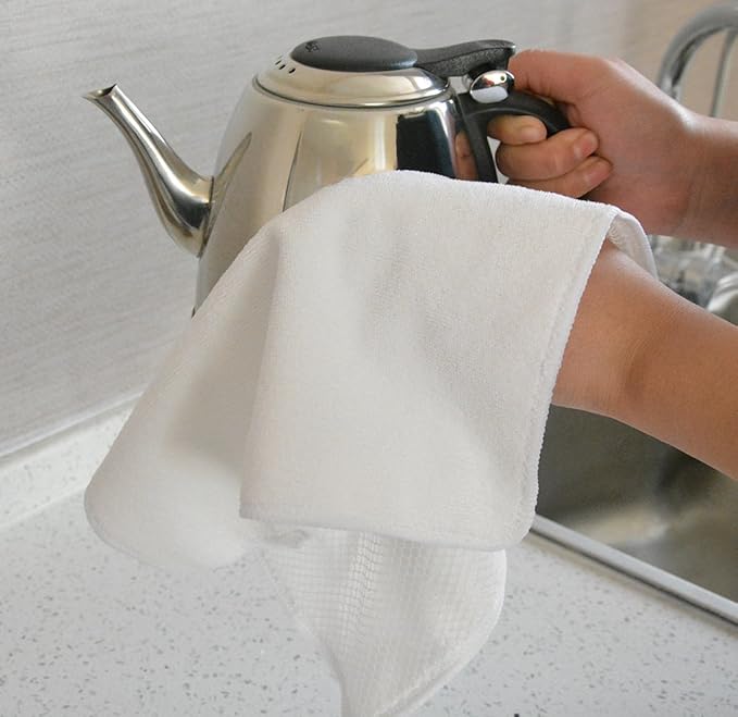 KinHwa Kitchen Washcloths for Dishes Absorbent Microfiber Dish Cloths Quick Dry Dish Rags with Poly Scour Scrub Side Ideal for Kitchen Cleaning (White, 12inchx12inch 9 Pack)