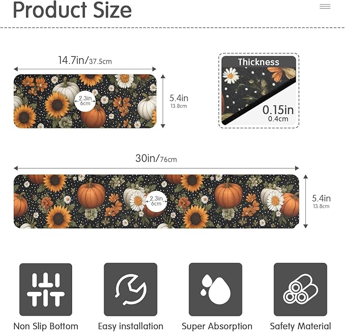 Kitchen Sink Splash Guard 1 PC 14.7 Inch Sink Faucet Mat Splash Guard for Bathroom Countertop Water Absorbent Foldable Cuttable Soft Washable Black Dotty Pumpkins Sunflowers Daisy