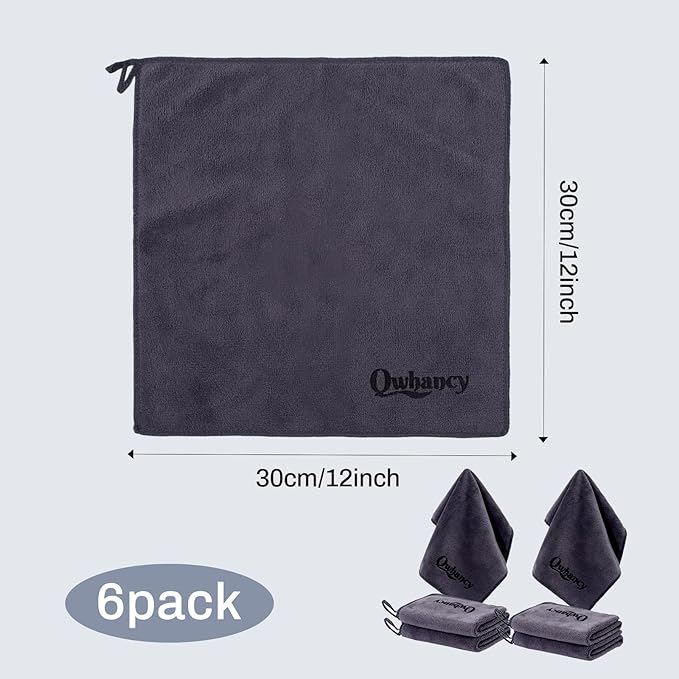 Microfiber Makeup Remover Cloth Face Towels Makeup Pads Soft Fingertip Face Wash Cloth Reusable Machine Washable High‑Absorbency Quick‑Dry Cleansing Facial Towels 12 × 12 in 6 Pack——Black Gray