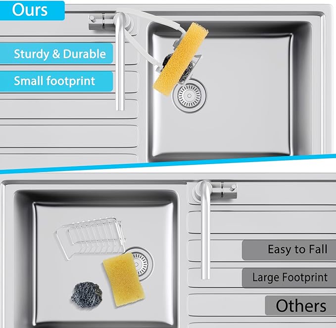 Sink Caddy Sink Sponge Holder - Faucet Rack Shower Tray - Kitchen and Bathroom Metal Organizer Hanging Fix Around Faucet