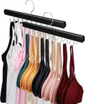 2 Pack Bra Hanger for Closet Organizer, Premium Wooden Tank Top Hangers with 36 Foldable Hooks, 360° Rotating Design, Space Saving Storage for Tank Tops, Bras, Scarves and More, Black