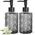 Topsky 2 Pack Glass Soap Dispenser with Black Plastic Pump, 330ml Liquid Hand Soap Dispenser, Rustproof Pump for Kitchen & Bathroom, Great for Lotions, Essential Oil, Liquid Soaps-Gray