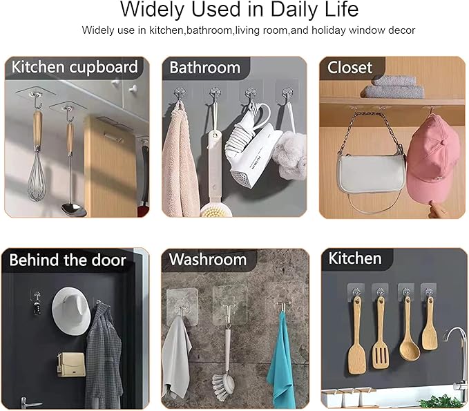 Adove Heavy Duty Wall Hooks, 30 Pack Transparent Stainless Steel & PVC Hooks, 22lb Max Capacity, Easy Install & Remove, Thickened Version