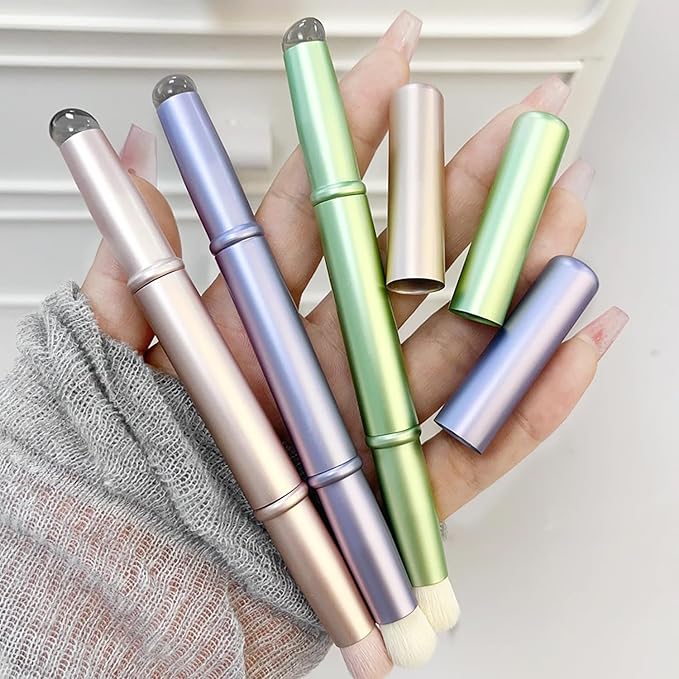 WOKOTO 3pcs Double Headed Nail Art Brushes Chrome Gold Blue Green Silicone Ombre Nail Brushes And Nail Dust Brushes For Nail Art Grandient Design Nail Ombre Brush For Acrylic Nails Painting Brush