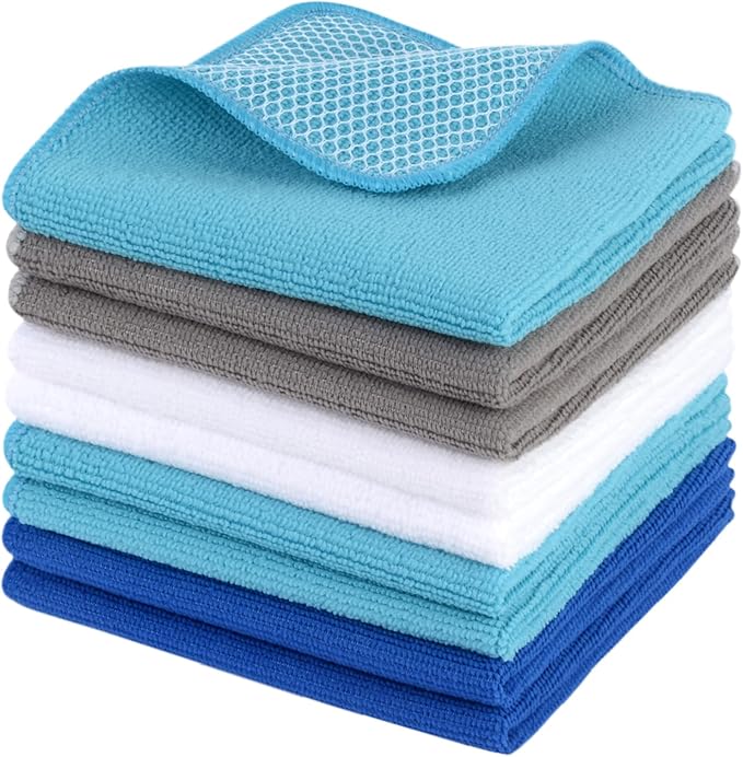 KinHwa Kitchen Washcloths for Dishes Absorbent Microfiber Dish Cloths Quick Dry Dish Rags with Poly Scour Scrub Side Ideal for Kitchen Cleaning (Mixing Colors #2, 12inchx12inch 9 Pack)