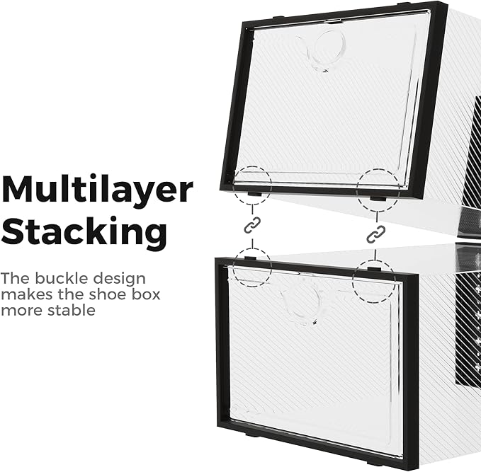 Pinkpum 15 Pack X-Large Shoe Storage Boxes, Shoe Organizer for Closet Clear Plastic Stackable Shoe Dispaly Case Bins Holder, Sneaker Storage for Sneakerheads Black