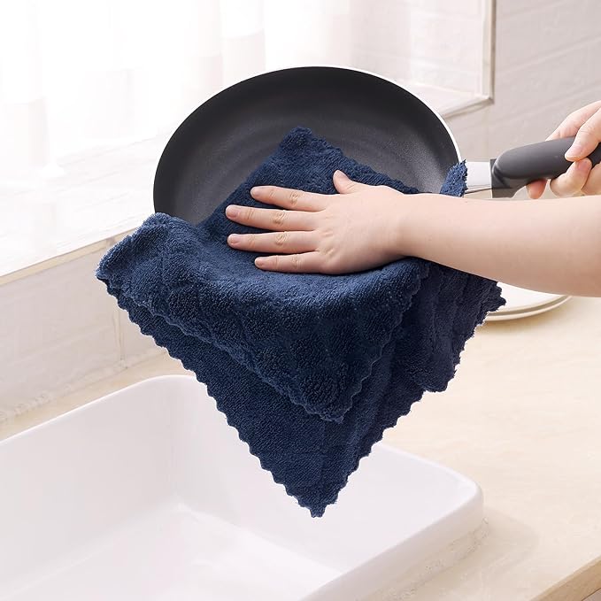 Homaxy 12 Pack Dish Towels for Kitchen (10 x 20 Inches, Navy Blue), Super Soft and Absorbent Coral Velvet Dish Cloths for Washing Dishes, Nonstick Oil Fast Drying Microfiber Cleaning Cloth