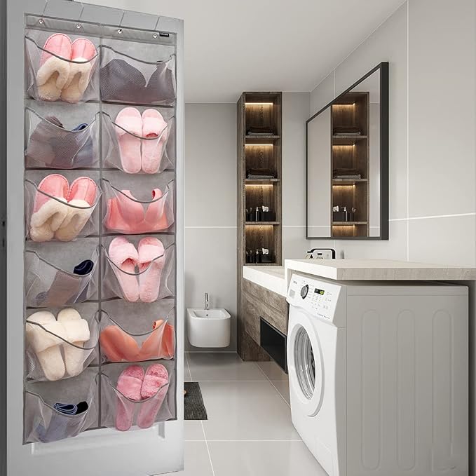 ANZORG Extra Large Mesh Pockets Shoe Organizer Hanging Rack for Bedroom & Bathroom Storage (12 Large Pockets)
