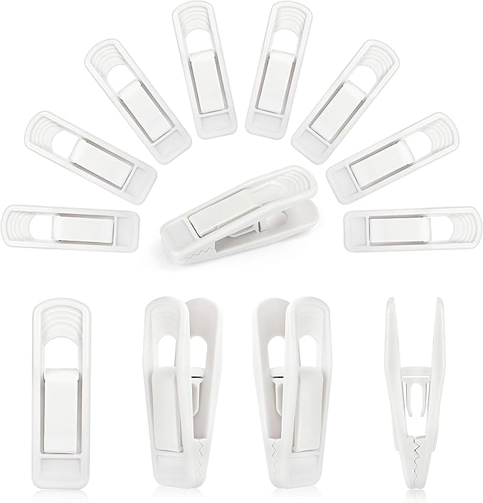 Tinfol 40pc Plastic Hanger Clips - Strong Pinch Grip Clips, White Pant Skirt Clip, Multi-Purpose Finger Clip for Slim-line Clothes Hangers