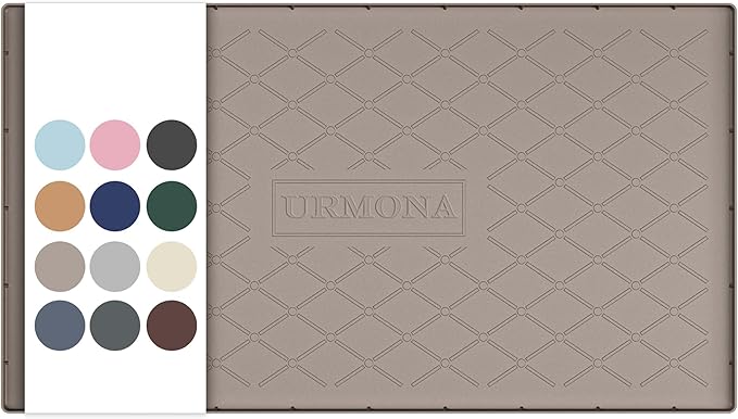 URMONA 40" x 22" Waterproof Silicone Mat in Multiple Sizes & Colors, Under Sink Mat for Kitchen & Bathroom, Pet Food Pad for Dogs & Cats, Kitchen Cabinet Liner, Multi-Purpose for Storage(Beige)