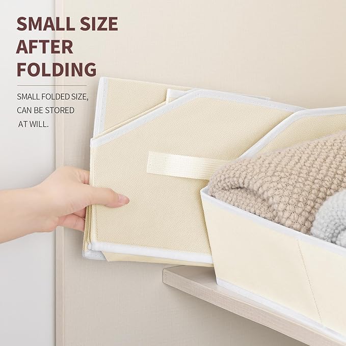 Storage Bins for Shelves - Large Trapezoid Closet Shelf Organizer, Fabric Organization Bins with Handles, Storage Baskets for Clothes, Towel, Purse, 6 Pack, Beige