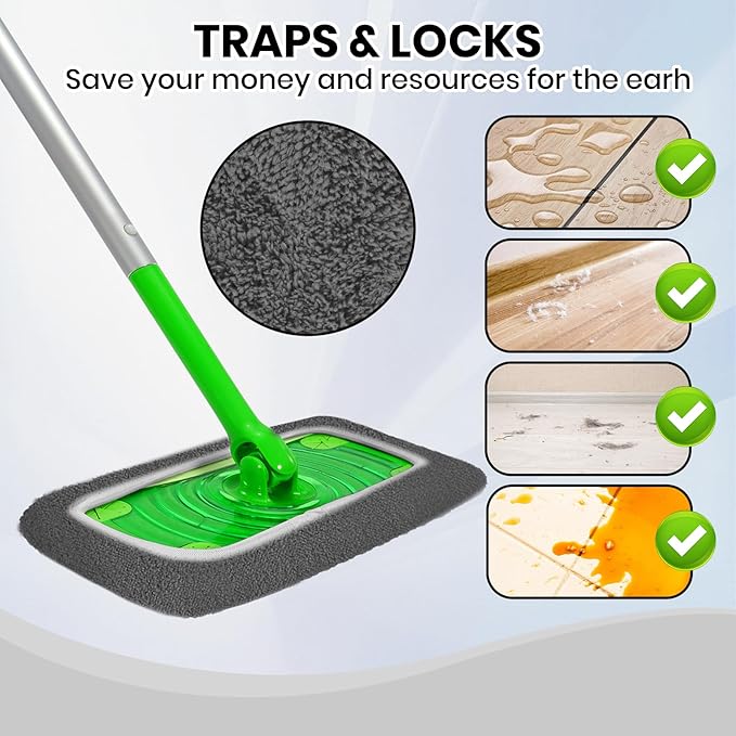 6 Pack Reusable Microfiber Mop Pads - Compatible with Swiffer Sweeper Mop, Washable Dry & Wet Sweeping Cloths Refills for Hardwood Laminate Tile Floor Cleaning