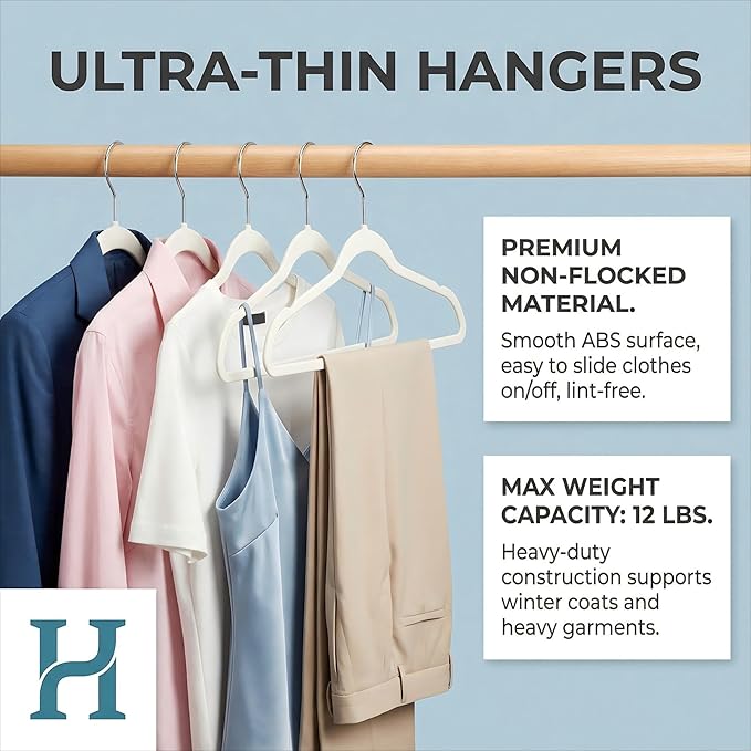 HOUSE DAY Ivory Plastic Hangers 100 Pack - Heavy Duty Non-Velvet Hanger with 360° Swivel Hook & Non Slip Notches - Slim Space Saving Clothes Hangers, Durable Closet Organizers for Coats Shirts Dresses