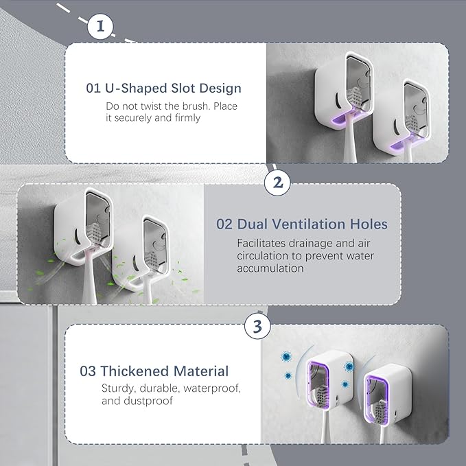 OIZOIZ 4 Pack Mini Toothbrush Holder Wall Mounted with Cover, Single Slot Toothbrush Storage Organizer for Shower, Compact Toothbrush Holders for Bathroom & Travel, Ideal for Family Tooth Brushes