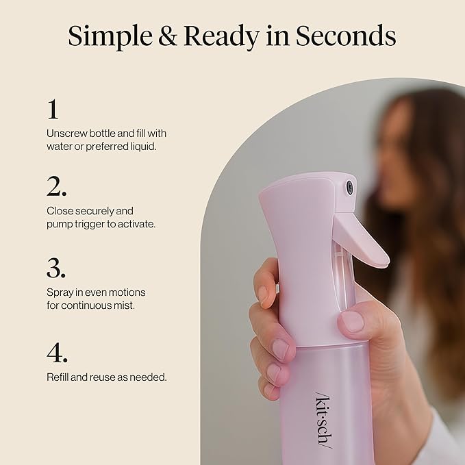 Kitsch Continuous Spray Bottle for Hair – Fine Mist Water Mister & Water Spray Bottle – Recycled Hair Spray Bottle – Spray Bottles for Cleaning, Styling, Plants & More – Sheer Violet, 150ml