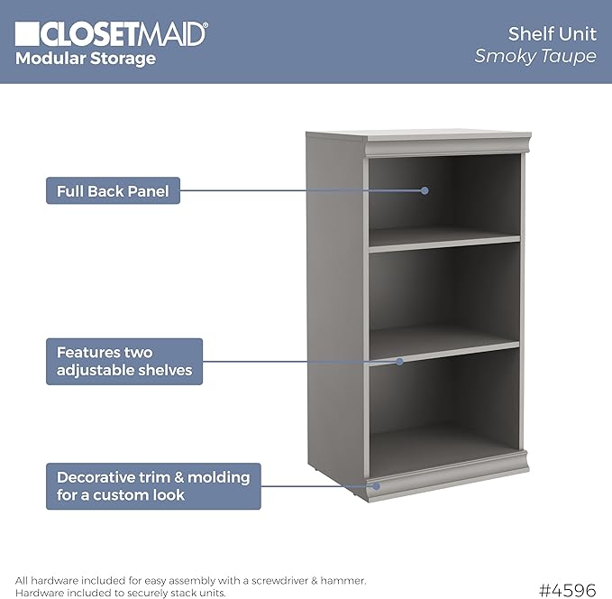 ClosetMaid Modular Storage 21.38-inch W 3-Shelf 4-Drawer Tower Wood Closet System, Smoky Taupe