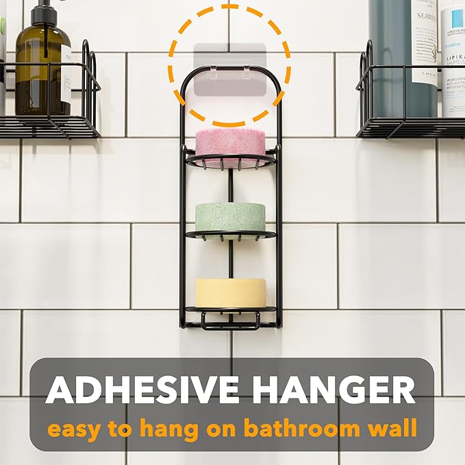 SpaceAid 3 Tier Shampoo Bar Holder for Shower, Self Draining Soap Bar Holders Caddy for Bathroom Wall and Kitchen Sink, Shampoo Bar Dish Rack, Stainless Steel Bar Soap Holder (Black)