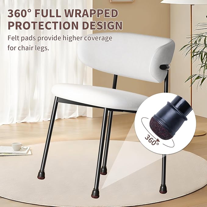 Ezprotekt 24 Pcs Extra Small Chair Leg Floor Protectors, Silicone Felt Chair Pads for Hardwood Floors, Round Chair Leg Caps, Felt Furniture Feet Covers for Dining Table, Black (XS Fit: 2/5"-11/20")