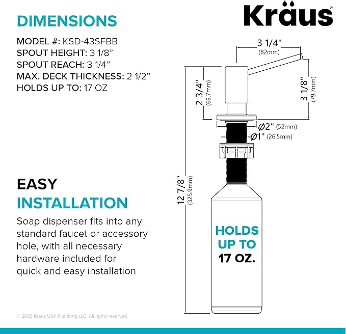 KRAUS Kitchen Soap and Lotion Dispenser in Spot-Free Brushed Brass, KSD-43SFBB